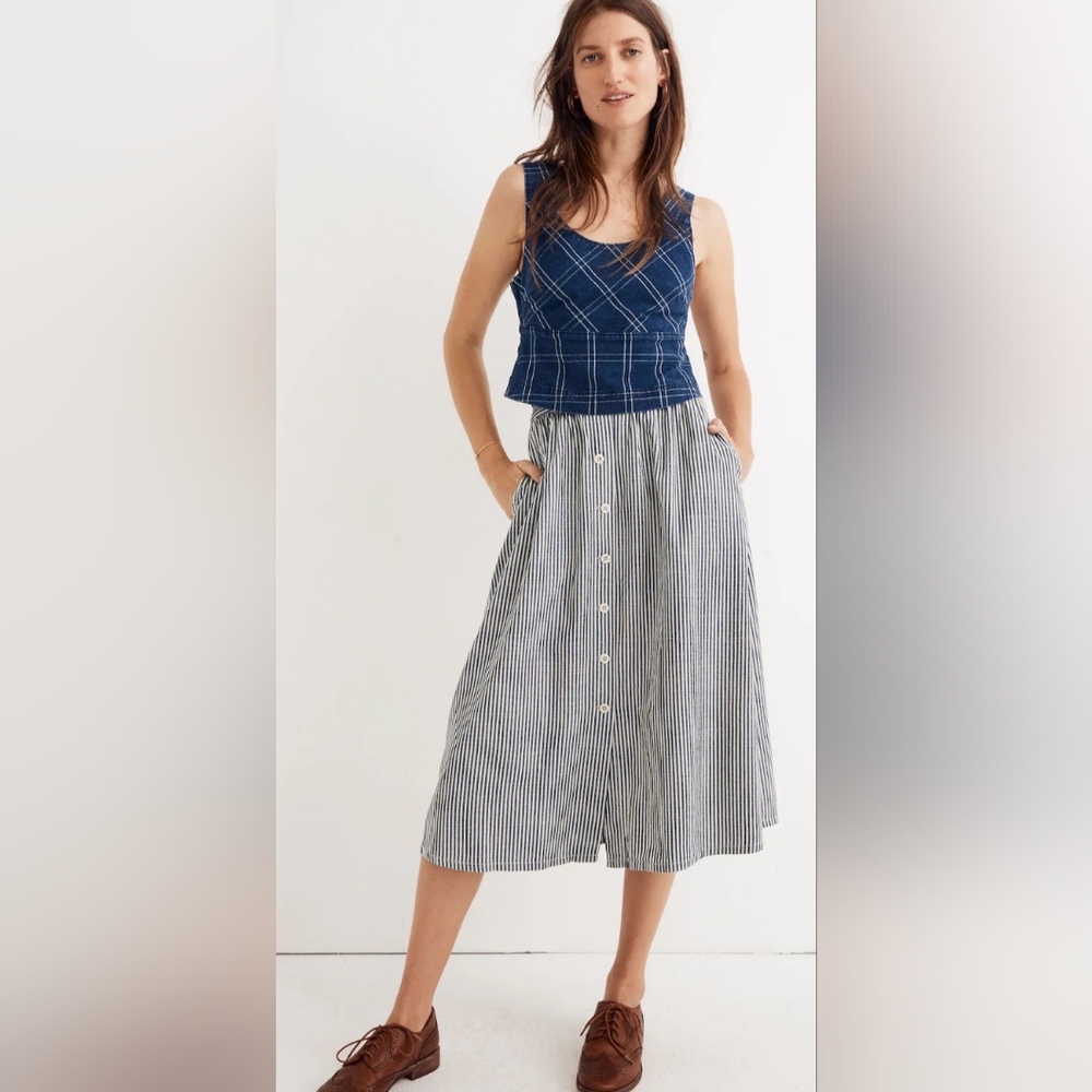 MADEWELL Palisade Stripe Midi Button Front Skirt Size 0 NWT